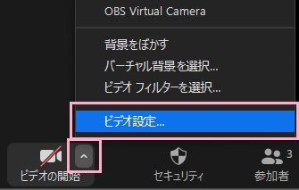 「ビデオ設定」をクリック