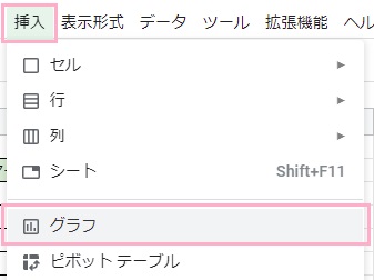 「挿入」タブ→「グラフ」をクリック
