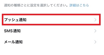 『プッシュ通知』をタップ