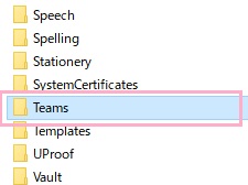 Microsoftフォルダ内にある「Teams」フォルダを右クリック