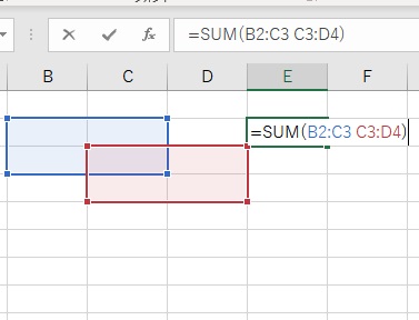 C3セルが重なっているため、エラーは表示されない
