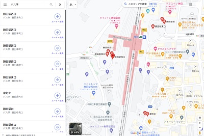対象地域のバス停一覧が左側に表示される