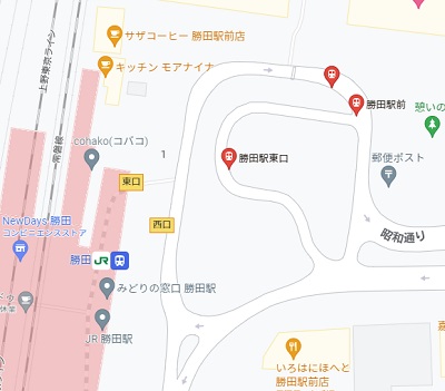 バス停が赤いマーカーで表示された