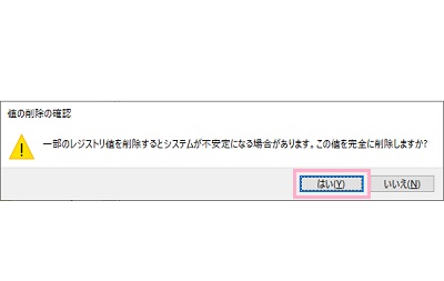 「はい」をクリック