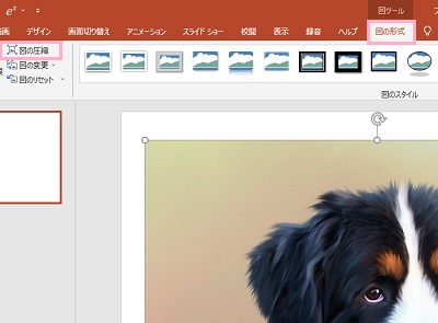 「図の形式」タブ→「図の圧縮」をクリック