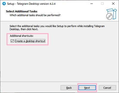 「Create a desktop shortcut」のチェックボックスを有効にして「Next」をクリック