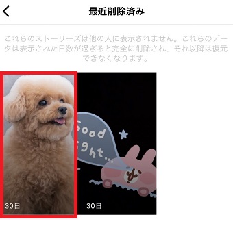 復元したいストーリーをタップ