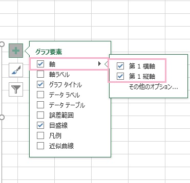 「軸」の右矢印をクリック→軸要素のチェックボックスをクリック