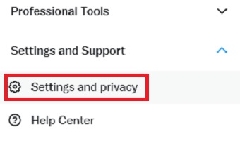 『Settings and privacy』をクリック