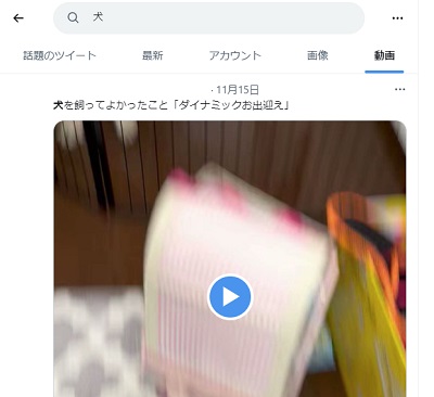 キーワードが入力されている動画付きツイートのみが表示される