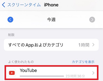 「よく使われたもの」にアプリと時間が表示されている