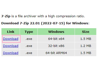 「Download」のテキストリンクをクリック