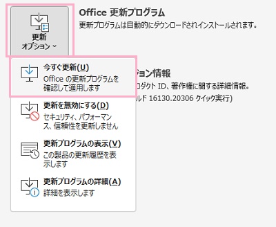 「更新オプション」→「今すぐ更新」をクリック