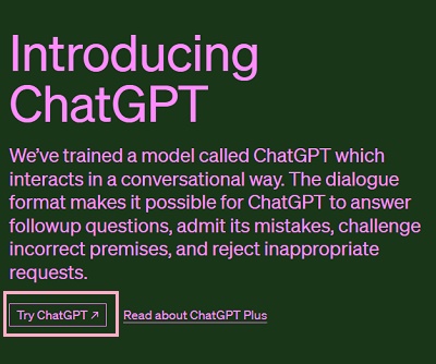 「Try ChatGPT」ボタンをクリック