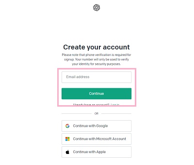 「Email address」欄にメールアドレスを入力して「Continue」ボタンをクリック