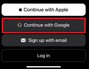 「Continue with Google」をタップ