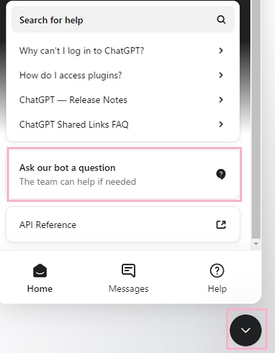 「Ask our bot a question」をクリック