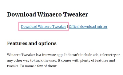 「Download Winaero Tweaker」をクリック