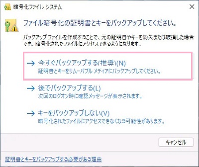 「今すぐバックアップする」をクリック