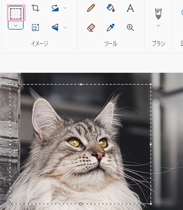 「選択」をクリックして反転したい範囲をドラッグ操作で指定