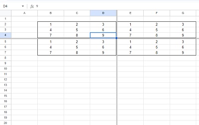 行と列を固定したことで表を4分割できた