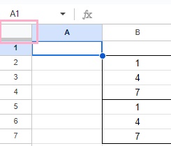 A1セルの左上に太いグレーの線が引かれている