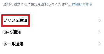 「プッシュ通知」をタップ