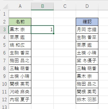 結果にデータの件数として「1」が表示された