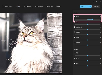「明るさ」のスライダーをドラッグして明るさを調整