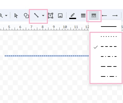 「線」→「破線」をクリック