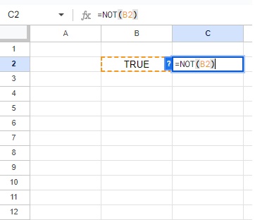 C3セルに「=NOT(B2)」と入力