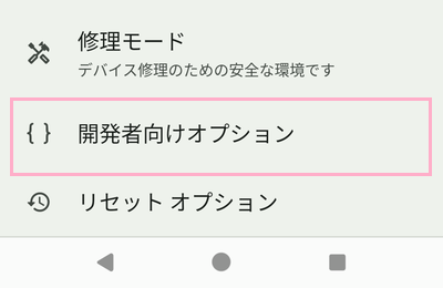「開発者向けオプション」をタップ