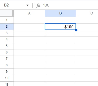 B2セルに「$（ドルマーク）」を付与して「$100」にできた