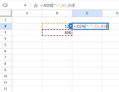 C2セルに「=JOIN("-",B2:B3)」と入力