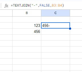 C2セルに「=TEXTJOIN("-",FALSE,B3:B4)」と入力