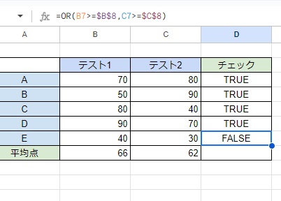 Eの結果だけ「FALSE」が返った