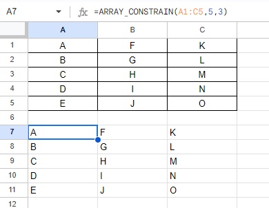 ARRAY_CONSTRAIN関数で指定した範囲のデータを返すことができた