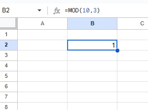 B2セルに商の余りである「1」が表示された