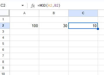 MOD関数を使用して余り（剰余）の数値を求めることができた