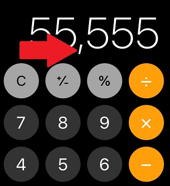 計算機の数字が表示されている部分を、左か右にスワイプ