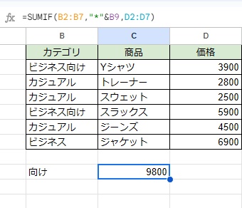 文末に「向け」が入っている文字列の価格のみを足した合計値を出力できた