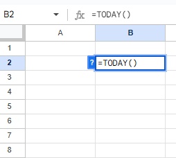 B2セルに「=TODAY()」と入力