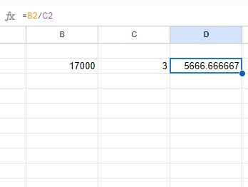 割り算の計算結果が「5666.666667」と表示された