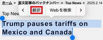 「翻訳」をタップ