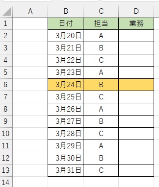 今日の日付に対応してセルの行に色をつけることができた