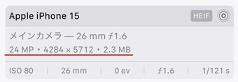 写真の解像度が表示された