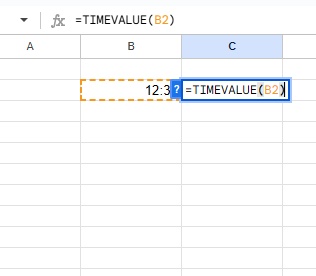C2セルに「=TIMEVALUE(C2)」と入力