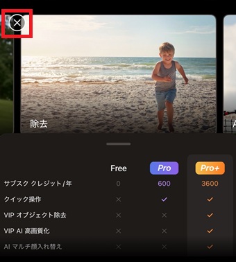 左上の「×」をタップ