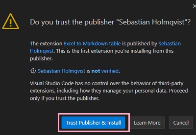 「Trust Publisher & Install」ボタンをクリック