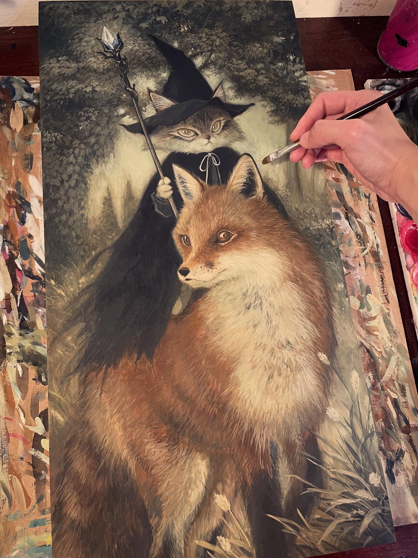 口コミ投稿：Some progress🤎 #Catart #witch #halloween #gouache #watercolors #painting #etsys…
